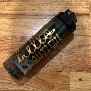 Black Water Bottle with Gold 'Hello Beautiful' Text